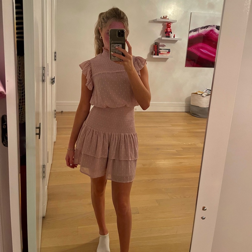 Pink smocked ruffle dress